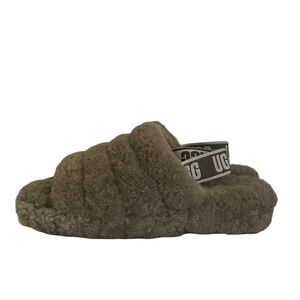 UGG Women’s Slippers Fluff Yeah Slides Fuzzy with Strap Burnt Olive Green 9